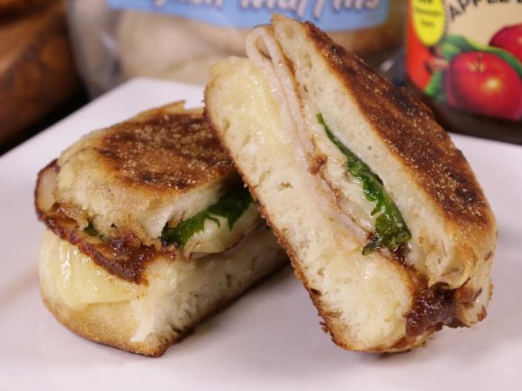 Turkey, Spinach Grilled Cheese with Apple Butter English Muffin