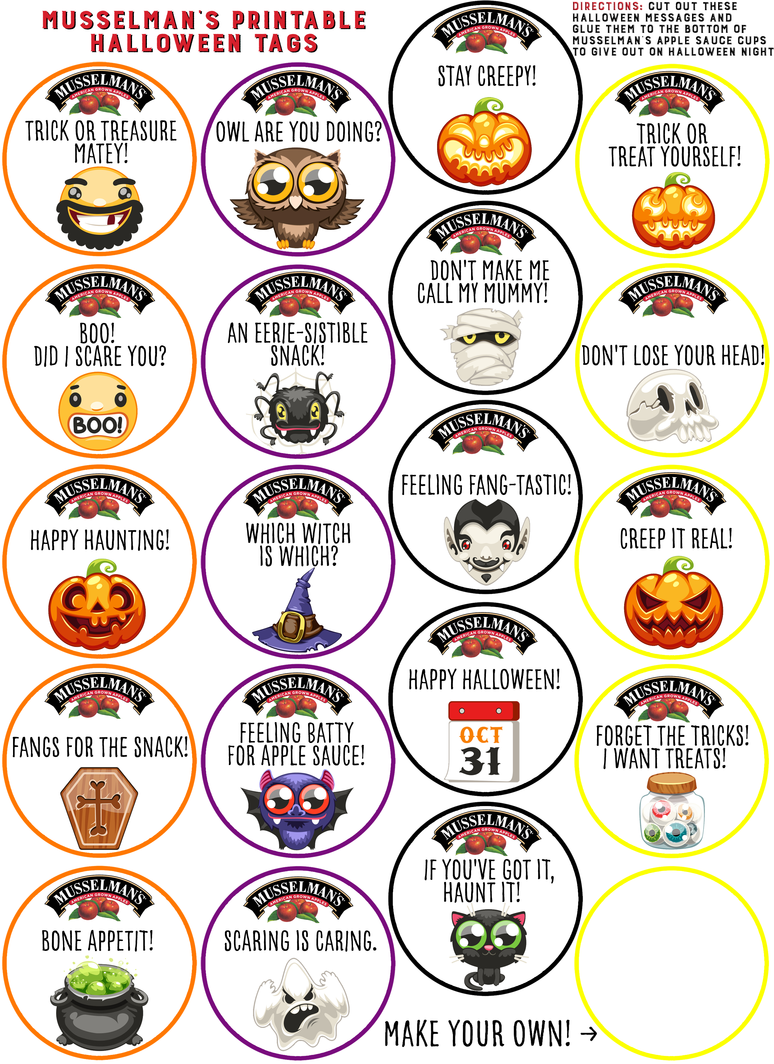 Musselman's Apple Sauce Cup Halloween Printables