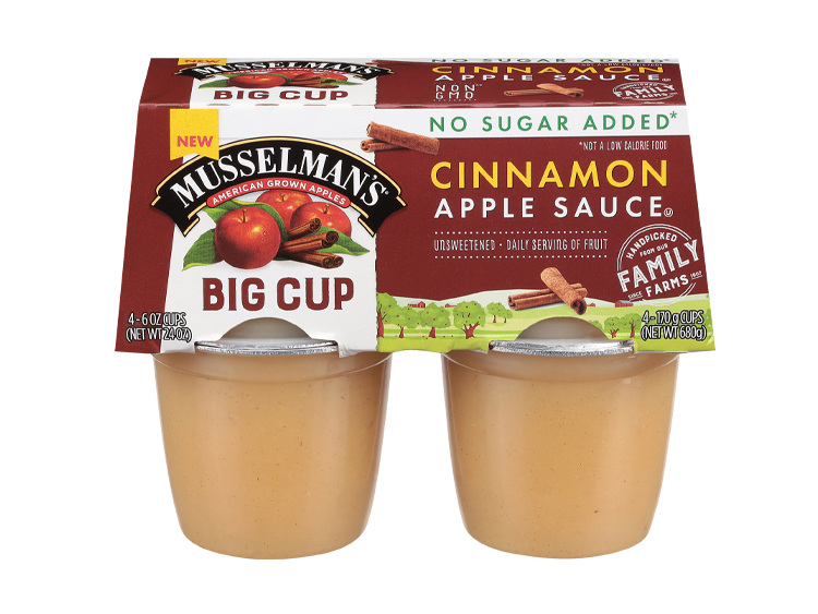 Musselman’s No Sugar Added Cinnamon Apple Sauce Big Cups, 4 pack, 6 oz.