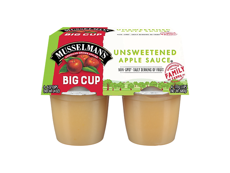 Musselman's Unsweetened Apple Sauce Big Cups, 4 pack, 6 oz. - Musselman's