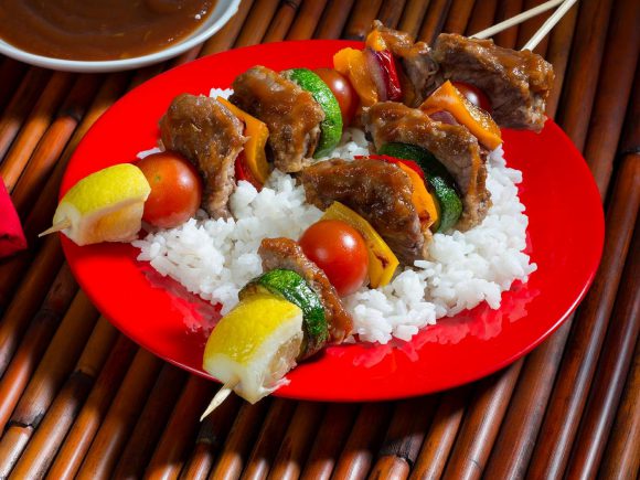 Sweet Garlic Bourbon Beef Kabobs