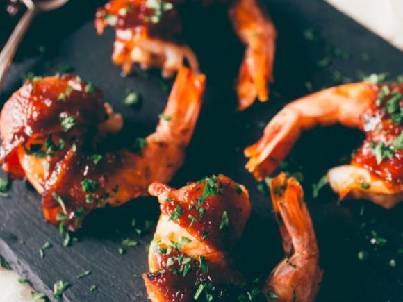 Apple Butter Bacon Wrapped Shrimp