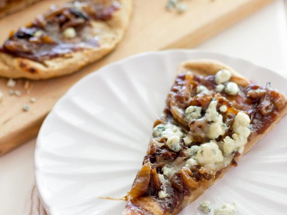 Grilled Caramelized Onion, Blue Cheese and Apple Butter Flatbreads