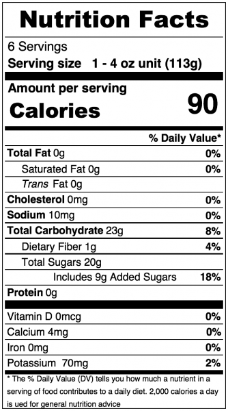 Musselman's Honey Cinnamon Apple Sauce, 6 pack, 4 oz. Cups Nutrition Information