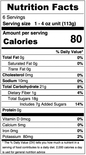 Musselman's Original Apple Sauce, 6 pack 4 oz. Cups Nutrition Information