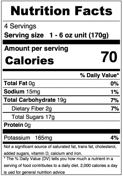 Musselman's Unsweetened Apple Sauce, 4 pack 6 oz. Cups Nutrition Information